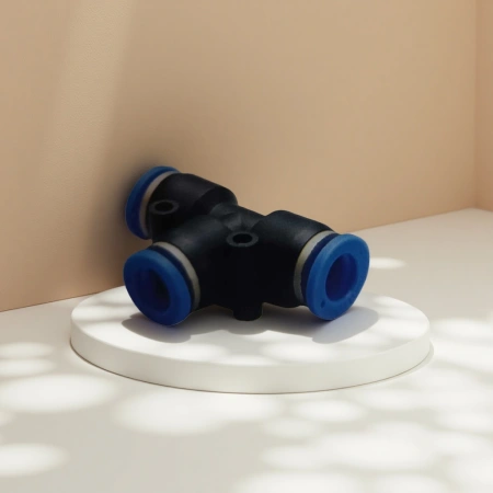 Black three-way joint with blue sealing ring PVC pipe fitting accessory Black three-way joint with blue sealing ring PVC pipe fitting accessory